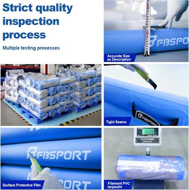 FBSPORT Airtrack Matte - килимок для гімнастики та йоги, 400x100x20 см (синій)