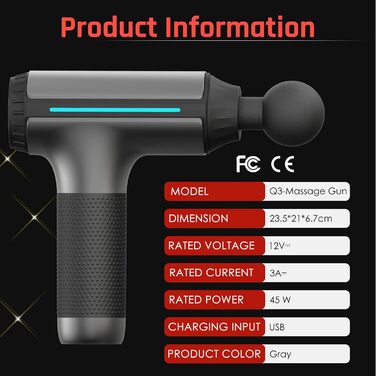 Масажер для м'язів, для спини/шиї/ноги, 6 насадок, 20 швидкостей, сірий - ідеальний подарунок