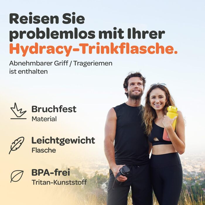 Фляга для води Hydracy 1л з вбудованим фрутом - спортивна пляшка BPA-free з таймером, не протікає, без конденсату, салатовий-блакитний градієнт (жовто-кораловий)