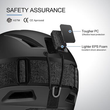 Шолом для лижного спорту та сноуборду Odoland з маскою, регульований розмір, захист вух, для чоловіків, жінок та підлітків, білий (S (54-56 см), чорний)