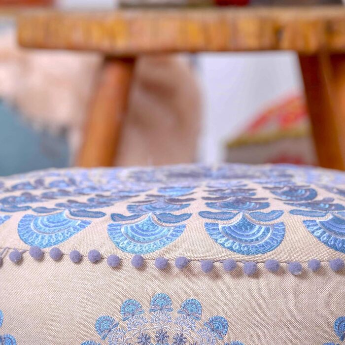 Пуф Mandala Life ART Blauer круглий синій 60x20 см, бавовна, бохо, для дому та тварин, без наповнювача