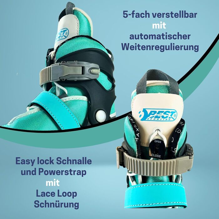 Дитячі ролики-інлайнери Best Sporting, 5-разове регулювання розміру, блакитні. Міцні та якісні інлайнери з гальмом, 4 колеса, розмір 29-33