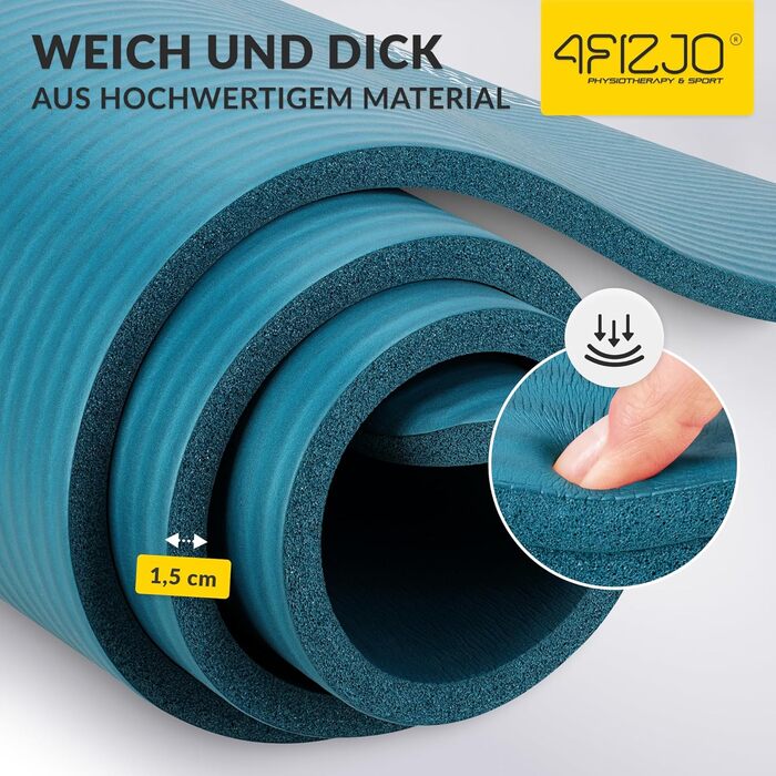 Фітнес-мат 4FIZJO 180x60 см, NBR піна, зелений, для йоги, пілатесу, спорту та гімнастики, з ременем для переноски, 1.5 см
