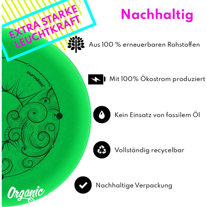 Фрісбі Ultimate Eurodisc 175г Nightglow (27,5 см, Фіолетовий) - Спортивний диск для змагань, що світиться в темряві