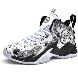 Баскетбольні кросівки для чоловіків та хлопців, високий зріз, антиковзаюча підошва, спортивне взуття для осені/зими, розміри 35-45 EU, чорно-білі