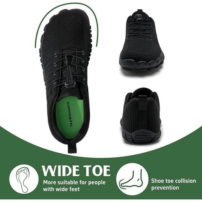 Barefoot Shoes IceUnicorn для жінок та чоловіків: кросівки для трейлу, плавання та відпочинку на пляжі (46 EU, чорний)