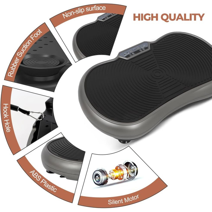 Вібраційна платформа Panana ZZ-SZ302 з тихою системою, 120 рівнів та 10 програм | з пультом ДУ | антиковзаюча | для всього тіла, схуднення | з тренувальними гумками