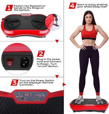 Вібраційна платформа з ультра тихим мотором, 120 рівнів, 10 програм, 68x38x14 см, до 180 кг, з пультом і тренувальними стрічками для всього тіла, для схуднення