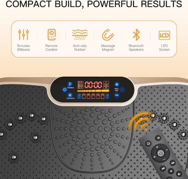 Вібраційна платформа Dripex 3D, 99 рівнів, 5 програм, Bluetooth, тренувальні стрічки, золотиста і чорна