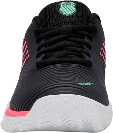Жіноче тенісне взуття K-Swiss Hypercourt Express 2 Clay, чорно-біле, неоново-м'ятне, 34.5 EU