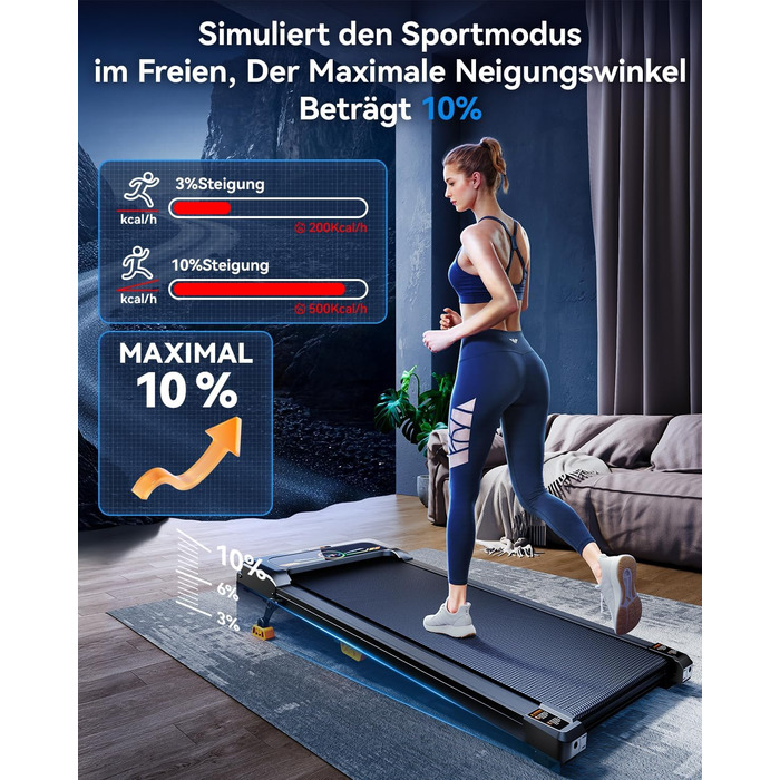 Бігова доріжка AnyLife з регулюванням нахилу, компактний, тихий, LED-дисплей, для дому, чорний, до 150 кг