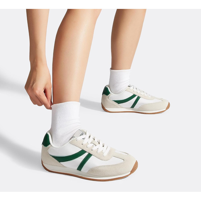 Жіночі ретро-кросівки LUCKY STEP - біло-зелені, 41 EU. Зручні повсякденні кросівки з протиковзкою підошвою та дихаючою підкладкою для міста