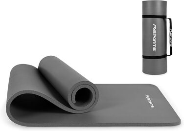 Преміум гімнастичний килимок MSPORTS 190x60x1,5 см антрацит, фітнес-мат для йоги, без фталатів, з ременем та постером вправ