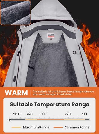 Жіноча водонепроникна куртка WULFUL для сноубордингу та катання на лижах, вітрозахисна зимова куртка з знімним капюшоном (XL, сірий)