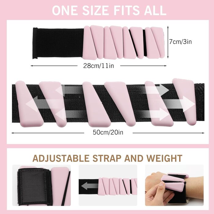 Набір вантажів для зап'ястя та щиколоток 2 шт. (по 0.45 кг), регульовані вантажі, силіконові браслети для жінок та чоловіків, для бігу, джоггінгу, прогулянок, йоги, танців, пілатесу (Рожевий)