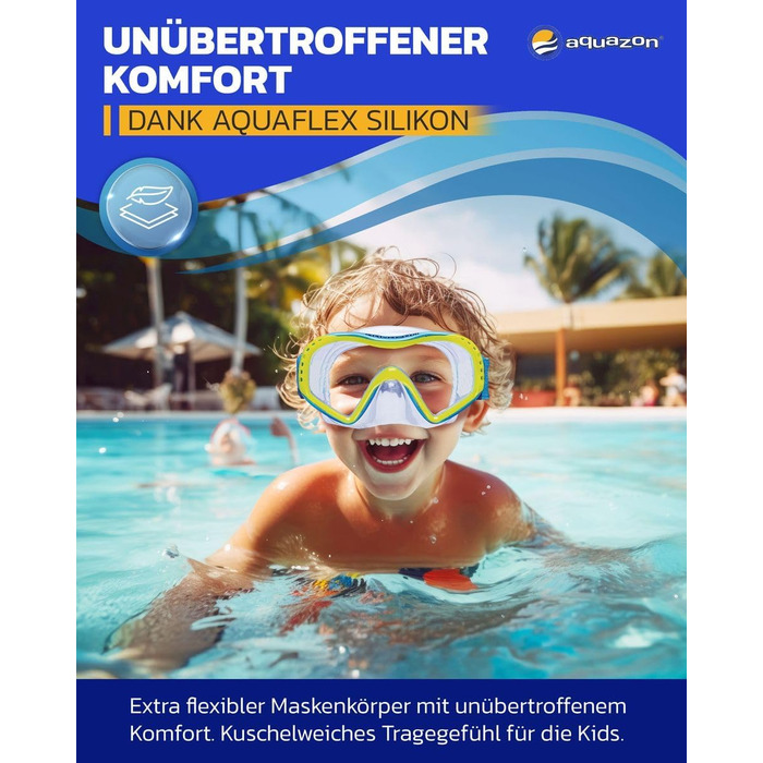 Маска для плавання Aquazon Starfish Junior Medium (7-12 років) синьо-жовта. Дитяча маска для снорклінгу та дайвінгу зі склам Tempered та силіконовим обтюратором.