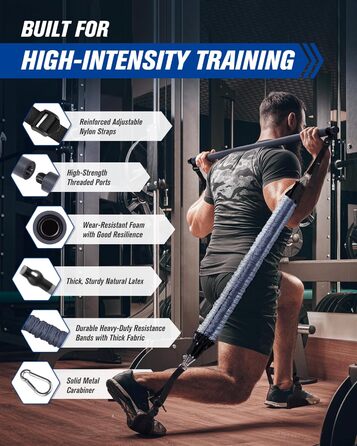 Набір для пілатесу з еластичними стрічками та стержнем для силових тренувань, 180LBS/140LBS/240LBS/360LBS, фітнес-стрічки, сірий