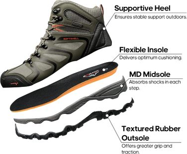 Чоловічі туристичні черевики NORTIV 8 - водонепроникні трекінгові черевики для хайкінгу та альпінізму, розмір 46 EU, широкі, оливковий, чорний, помаранчевий