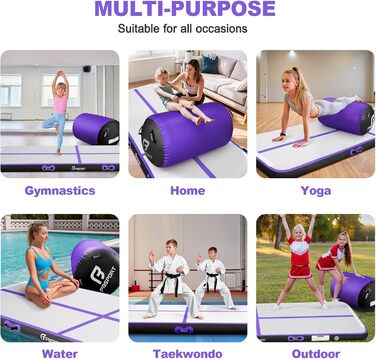 FBSPO Гімнастичний надувний мат для гімнастики та йоги з повітряною ролою, 300x100x10 см, чорно-фіолетовий