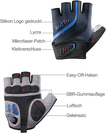 Велосипедні рукавички ROTTO MTB для чоловіків та жінок з гелевою та SBR-подушкою (Чорний-Синій, XS)