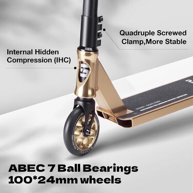 SUOTU Станкер для трюків, професійний, 360° кермування, роликовий скейтборд з колесами 110 мм 85A PU, для дітей, підлітків та дорослих, вантажопідйомність 100 кг, алюміній (чорний – білий золотий)