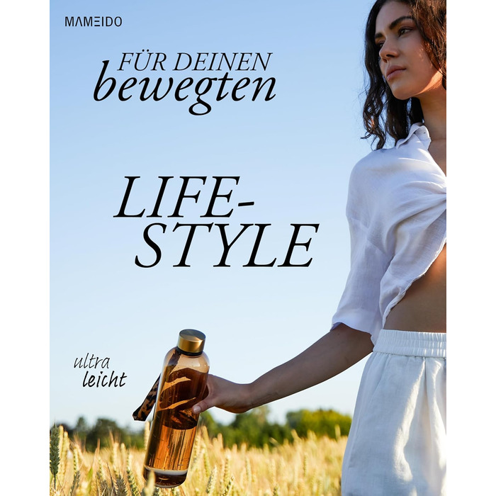 Фляга для води MAMEIDO 1 л з позначками часу, для спорту, фітнесу та офісу, BPA Free, Sapphire Blue