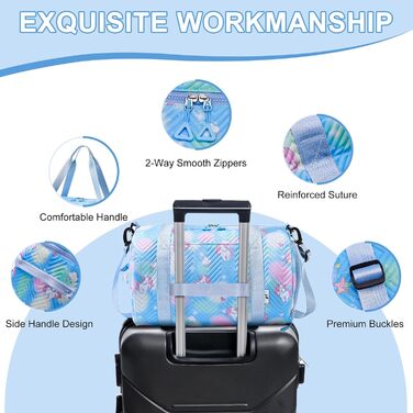 Спортивна сумка для дівчаток з єдинорогом, водонепроникна, з відділенням для взуття та мокрих речей, маленька сумочка для подорожей, фітнесу, школи, спорту (Блакитна)