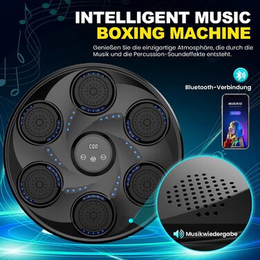 Електронний боксерський тренажер LeuKoles 2025 з Bluetooth, LED підсвічуванням, музикою та рукавичками, настінний, 9 швидкісних режимів, лічильник ударів