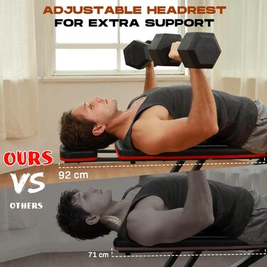 Складана лава для тренувань Roygym, багатофункціональна, з регульованою спинкою, для загальної фізичної підготовки, витримує до 400 кг (чорна з підголівником)