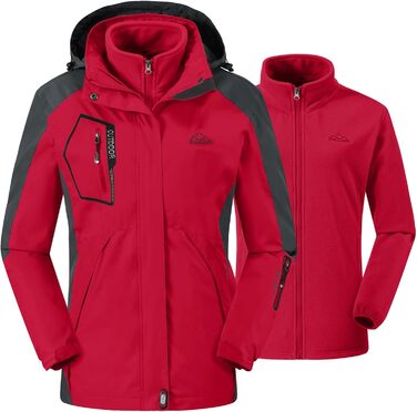 Жіноча куртка 3-в-1 для активного відпочинку: вітро- та вологозахисна з флісовою підкладкою, з капюшоном (Червоний, XXL)