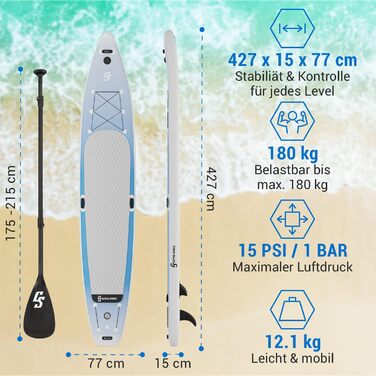 Надувна SUP-дошка Capital Sports для дорослих і дітей, комплект для сап-серфінгу з веслом, помпою та сумкою для транспортування, туринговий падлборд для спорту і відпочинку