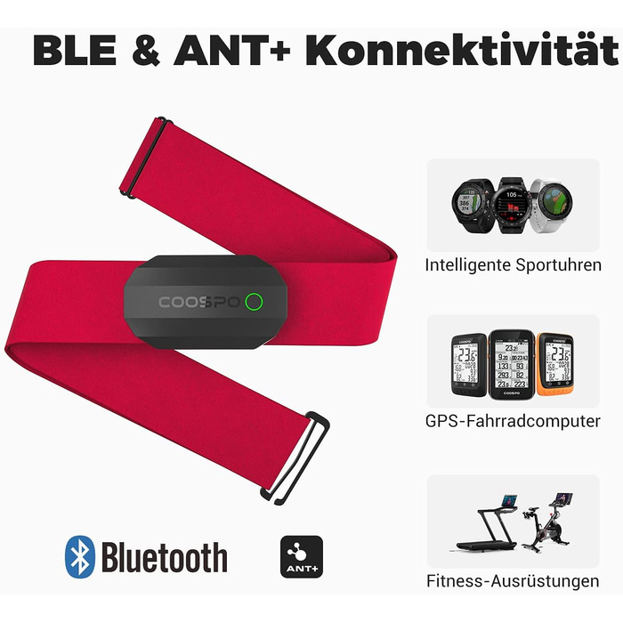 Пульсометр COOSPO H808S з нагрудним ременем ANT+/Bluetooth, HRM Premium, водонепроникний IP67, сумісний з Polar, Wahoo, Garmin, Zwift, Strava