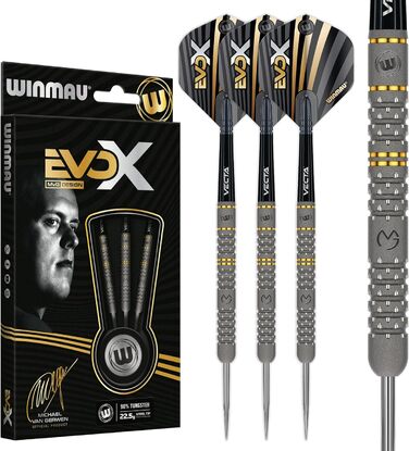 Дротики WINMAU Michael Van Gerwen MvG EvoX 22,5 г з крилами та хвостовиками, професійний набір для дартсу