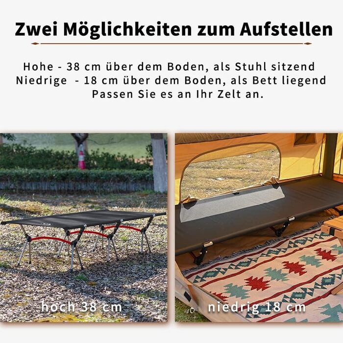 Легке туристичне ліжко TOMOUNT з алюмінієвого сплаву для кемпінгу, відпочинку на балконі, у саду, намету та подорожей на природі (чорне)