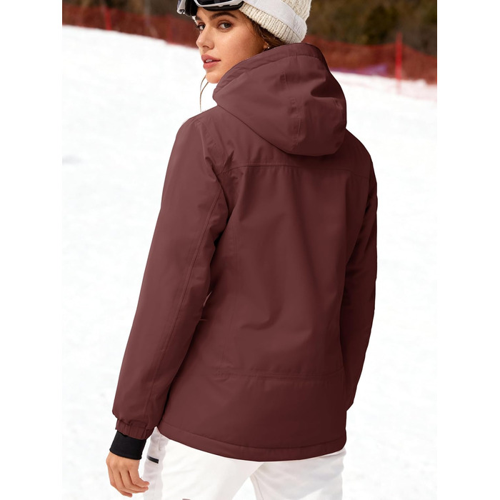 Жіноча водонепроникна куртка для сноубордингу та лижного спорту FREE SOLDIER з флісовою підкладкою, тепла зимова куртка з капюшоном, повністю проклеєні шви (XXL, Бордовий)
