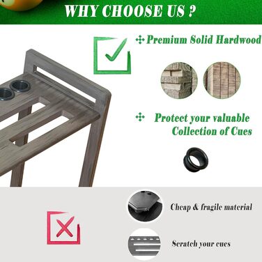 Підставка для київ для більярду на підлозі на 8 київ та аксесуари, дерев'яна підставка для київ, кутова підставка з гачками та лічильником очок