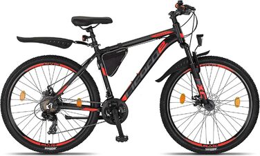 Гірський велосипед Licorne Bike Effect Premium, алюмінієвий, 21 швидкість, дискові гальма, для хлопців та дівчат, 26 дюймів, чорний/помаранчевий