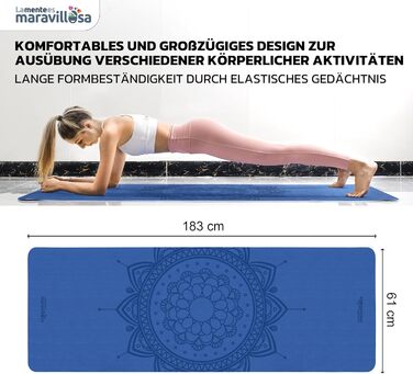 Килимок для гімнастики та йоги LA MENTE ES MARAVILLOSA з неслизькою поверхнею, сумкою та електронною книгою для занять фітнесом, пілатесом та воркаутом. Розмір 183x61 см, колір: блакитний мандала + блакитний