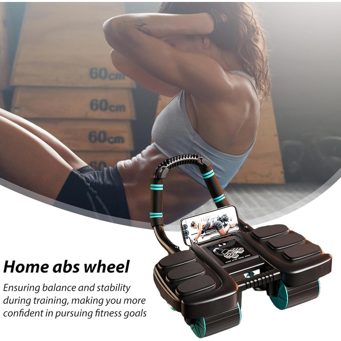 Колесо для пресу Ab Roller Wheel, тренажер для пресу з 4 колесами, для зміцнення м'язів кора, автоматичний відскок, чорний