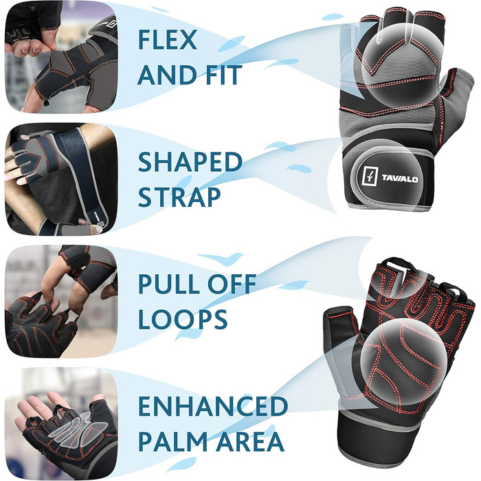 Рукавички для фітнесу та тренувань чоловічі Fitnesshandschuhe M (16-19 см) сіро-чорні з червоною строчкою - для силових тренувань, бодібілдингу, кросфіту, без AZO та фталатів