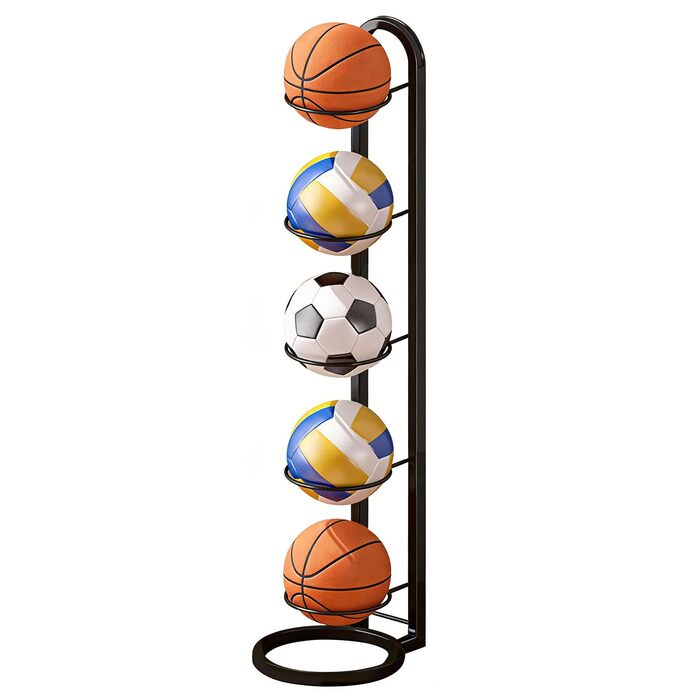 Вертикальна стійка-органайзер для спортивних м'ячів Balllaufbewahrungsregal, 5 рівнів, вугільцевий сталь, підставка для футбольних та волейбольних м'ячів