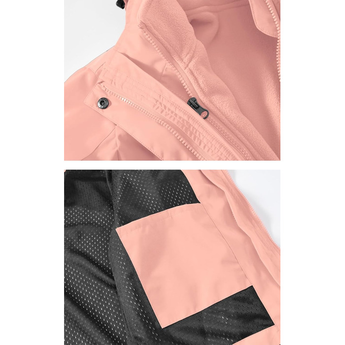 Жіноча куртка YSENTO 3-в-1: тепла флісова куртка, водонепроникна та вітронепроникна, функціональна, softshell з капюшоном (L, Рожевий)