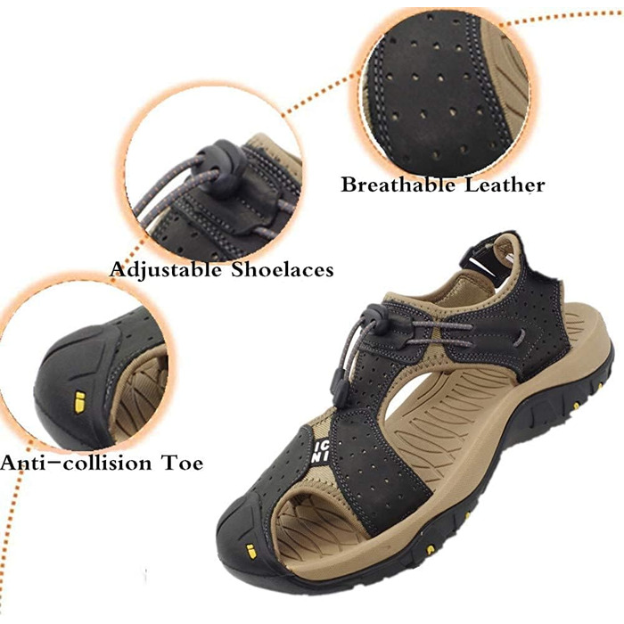 Чоловічі сандалі Asifn для хайкінгу та активного відпочинку, шкіра, закритий носок, чорні (41/42 EU)