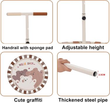 Батут дитячий для дому та саду Ø101 см з регульованою ручкою та пружинним ременем, батут для фітнесу для хлопчиків та дівчаток від 3 років, до 80 кг, бежевий