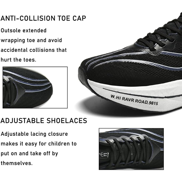 Дитячі кросівки для дівчаток, для бігу та ходьби, спортивні, дихаючі, легкі, чорні, розмір 36 (38 2/3 EU)