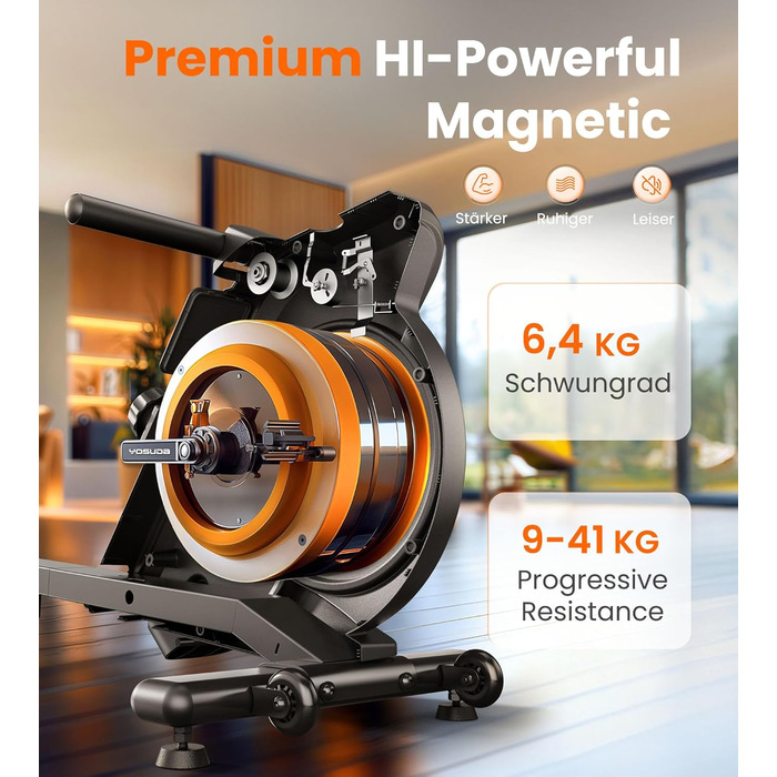 YOSUDA 02-Magnetic Pro: Гребний тренажер для дому, ультратихий, з магнітним опором, 16 рівнів, LCD-дисплей, компактний, до 160 кг