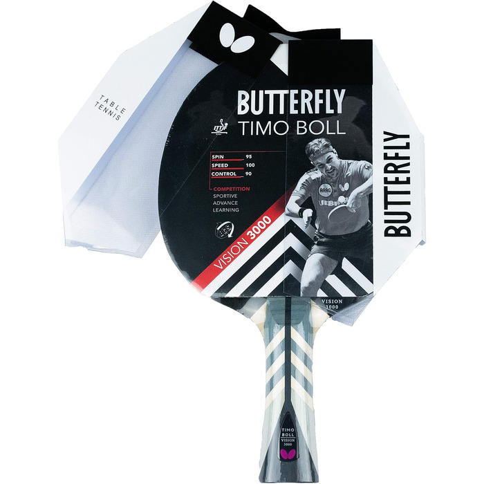 Професійна ракетка для настільного тенісу Butterfly Timo Boll Vision 3000, ITTF сертифікат, накладка Wakaba, анатомічна ручка, для досвідчених гравців