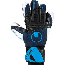 Воротарські рукавички Uhlsport Speed Contact Supersoft для дітей та дорослих, футбольні, суперм'яка долоня, нековзний хват, висока зносостійкість, розмір 8.5, сині/чорні/флуоресцентно-блакитні