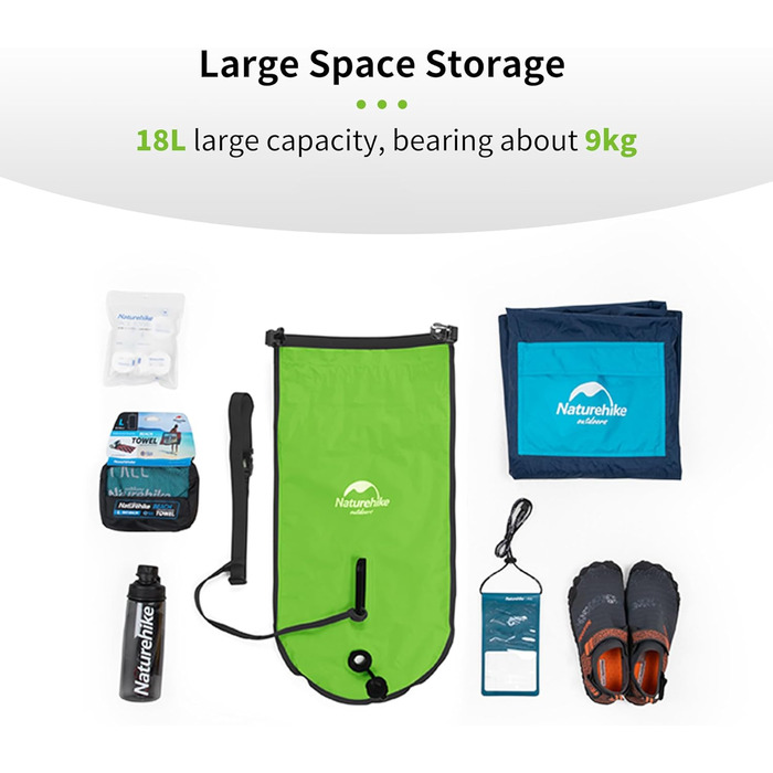 Надувна плавуча рятувальна подушка Naturehike 18L, водонепроникний мішок для сухого зберігання з двома повітряними камерами для відкритої води та триатлону, ультралегка Swim Bubble для безпечного снорклінгу, рафтингу, катання на човнах (світло-зелена)
