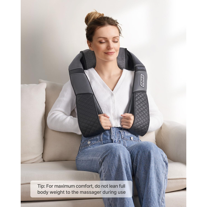 Масажер для шиї та спини RENPHO з підігрівом, Shiatsu масаж для тіла, ніг та спини, подарунок для жінок, чорно-сірий